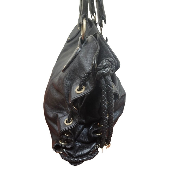 Michael Kors Black Leather Braided Handle Tote Satchel Whipstitch Grommet Large - Picture 5 of 15